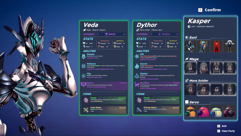 AVARIAvs · party creation · roster & builds